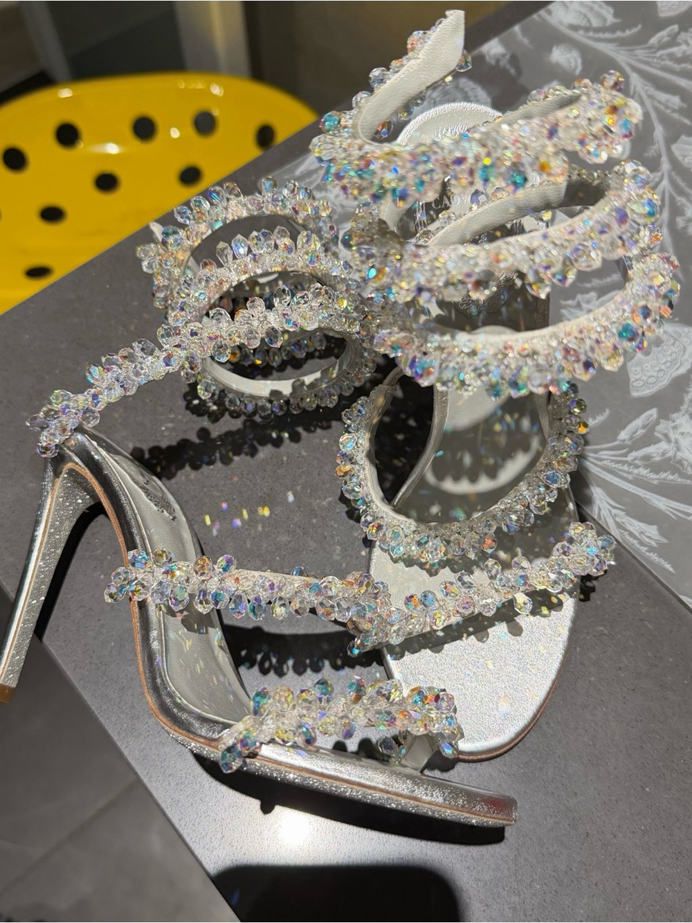 Rene caovilla Crystal-Embellished Silver High Heel Sandals - Women